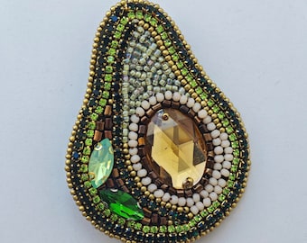 Broche bordado artesanal Avacado | Broche e alfinete de joia de abacate feito à mão