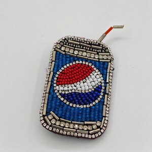 Pepsi-Inspired Beaded Brooches and Pins | Pepsi bottle beaded brooch | PEPSI Cola drinking cup brooch and pin