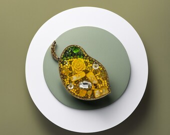 Broche Bijou Forme Branche Feuille Avec Perle Poire Blanc Nacré - Modèle 4605, Alliage, Occasion Bon état