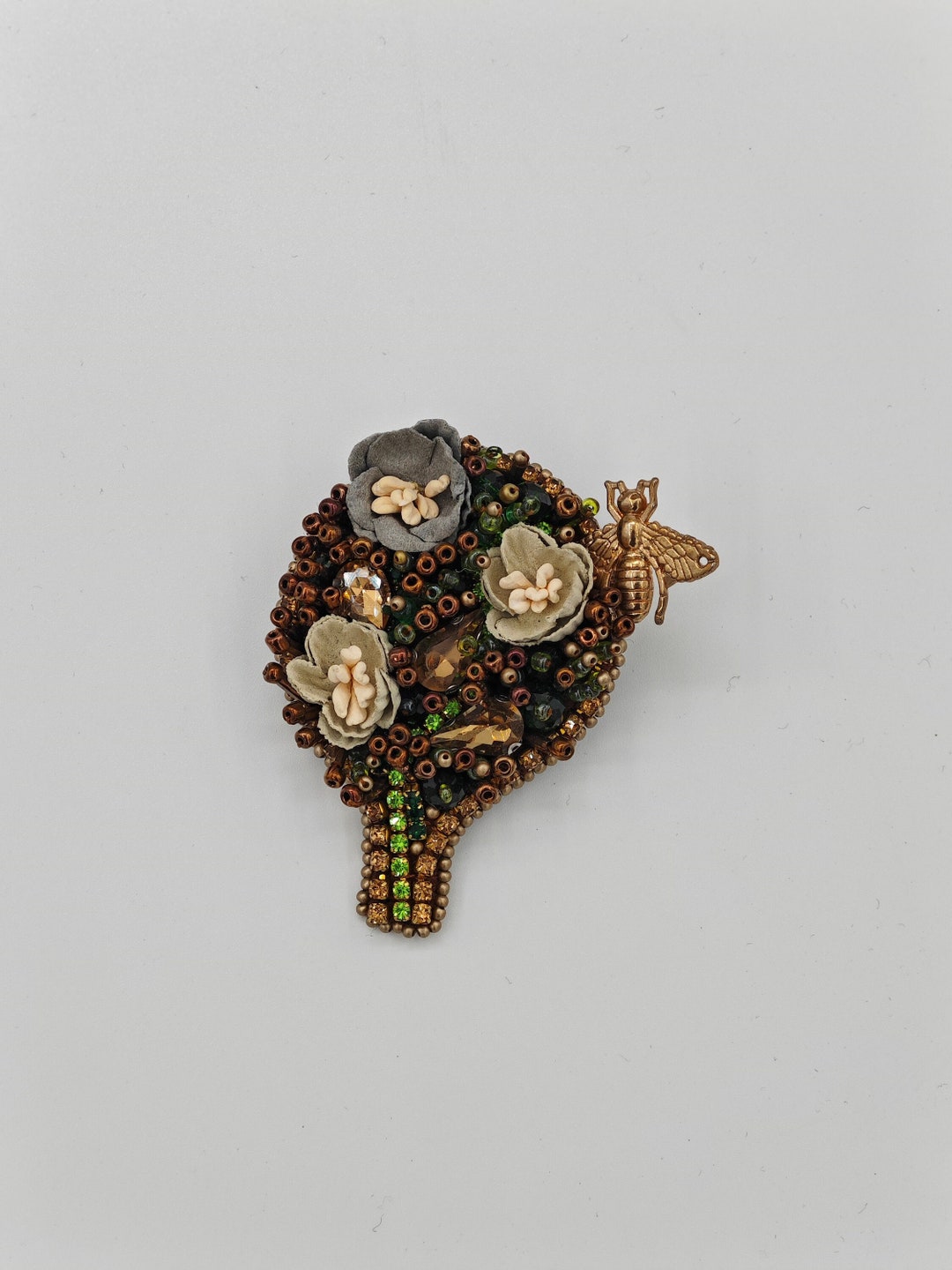 Green Elegance Handcrafted Olive Tree Brooch and Pin | Beaded Olive ...