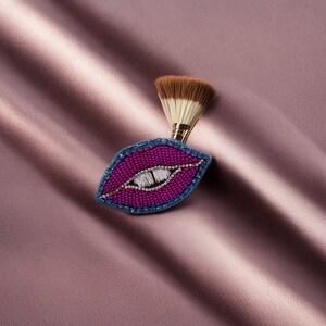 Hot Lips Brooch: Handmade Embroidered Pink, Blue Mouth Pin for Unique Accessories & Gifts