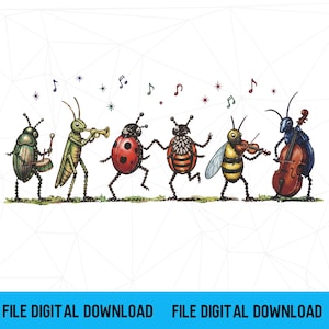 Vintage Insect Music Musical Bugs Png, Retro Bugs Lover Png, Funny Summer Png