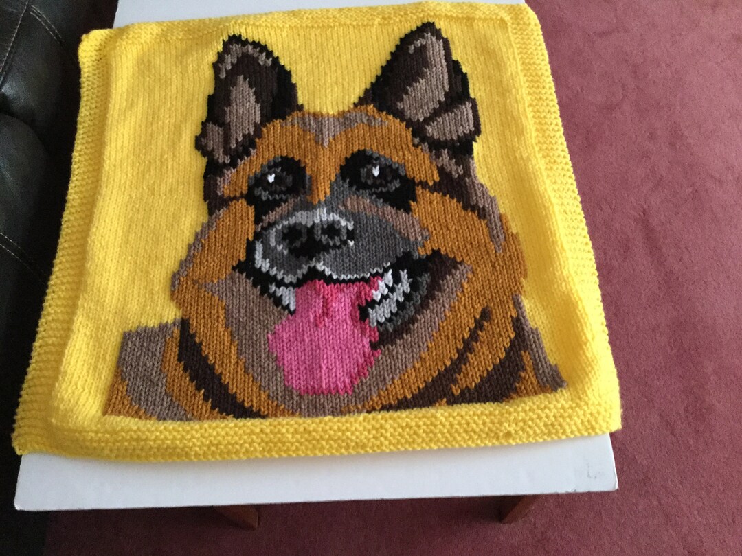 Hand Knitted Dog Blanket With Motif Etsy