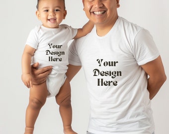 Daddy and me Mockup,  Bella Canvas 3001 T-shirt, Baby Onesie, Mama and mini Tshirt, Bundle Dad and Me Mock up