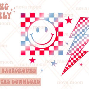 Smiley and Lightning Bolt PNG || PNG design || Digital Download || Sublimation Design || Fourth of July || Independence Day || Memorial Day
