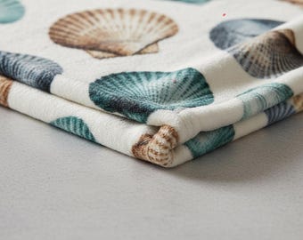sea shell blanket Creamy Pastel Velveteen Throw, 50x60 Inch, Ocean Coastal Decor
