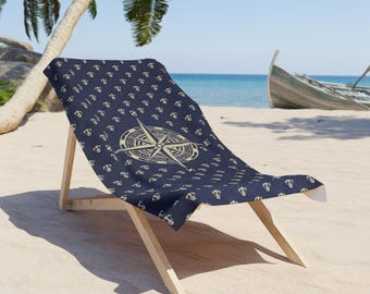 Nautical Anchor and Rope Beach Towel | Ocean Stripes, Summer Pool Towel