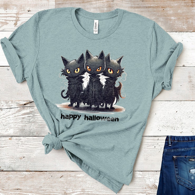 Cat Halloween Sweatshirt, Black Cat Tshirt, Ghost Sweatshirt, Ghost Cat Shirt, Halloween Shirt