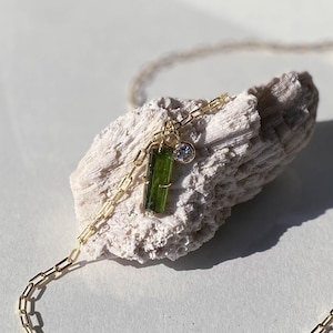 Natural Tourmaline & Topaz charm necklace /14k vermeil gold/ classic gemstones duo necklace/ dainty handmade pendants/ birthstone charms