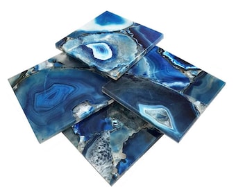 Blue Agate Coasters Beautiful Stone Crystal Gemstone for Home Decor / Table / Drinks / Gifting