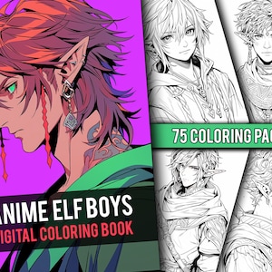Anime Elf Boys Coloring Book 75 Page Manga Fantasy Coloring Pages for Children & Adults, Instant Download, Printable PDF