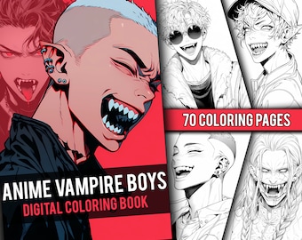 Anime Vampire Boys Coloring Book 70 Page Manga Fantasy Coloring Pages for Children & Adults, Instant Download, Printable PDF