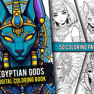 Egyptian Gods Coloring Book 50 Page Fantasy Anime Coloring Pages for Adults & Children, Instant Download, Printable PDF