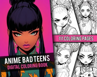 Anime Bad Teens Coloring Book 111 Page Manga Fantasy Coloring Pages for Children & Adults, Instant Download, Printable PDF