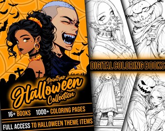 Halloween Coloring Book Collection 1000+ Coloring Page Bundle, Anime Coloring Book, Greyscale Coloring Book, Adult & Children Coloring Pages