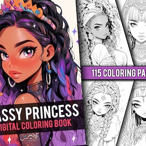 Anime Sassy Princess Coloring Book 115 Page Cute Manga Fantasy Anime Coloring Pages for Adults & Children, Instant Download, Printable PDF