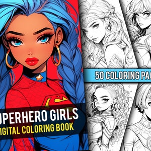 Libro para colorear de chicas superhéroes de anime, páginas para colorear de fantasía manga de 50 páginas para niños y adultos, descarga instantánea, PDF imprimible