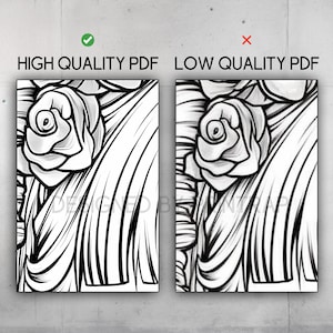 May include: A side-by-side comparison of two images showing the difference between a high quality PDF and a low quality PDF. The image on the left is sharp and detailed, while the image on the right is blurry and pixelated.