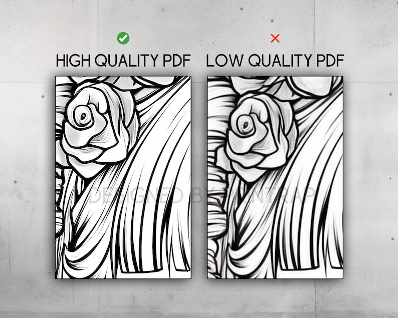 May include: A side-by-side comparison of two images showing the difference between a high quality PDF and a low quality PDF. The image on the left is sharp and detailed, while the image on the right is blurry and pixelated.