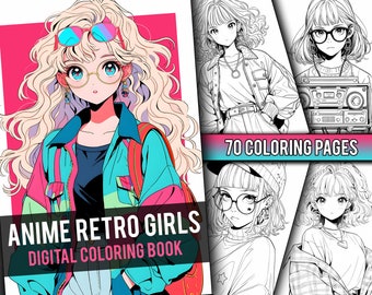 Anime Retro Girls Coloring Book 70 Page Manga Fantasy Anime Coloring Pages for Adults & Children, Instant Download, Printable PDF