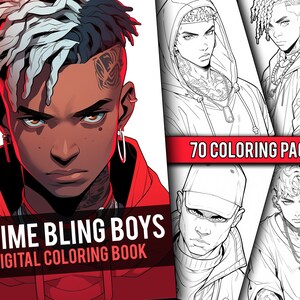 Anime Bling Boys Coloring Book 70 Page Manga Fantasy Anime Coloring Pages for Adults & Children, Instant Download, Printable PDF