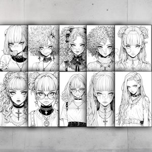 Anime Goth Girls Coloring Book 70 Page Manga Fantasy Greyscale Coloring ...