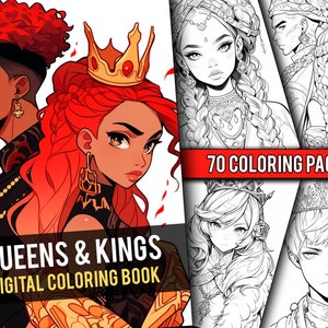 Anime Queens and Kings Coloring Book 70 Page Manga Fantasy Coloring Pages for Children & Adults, Instant Download, Printable PDF