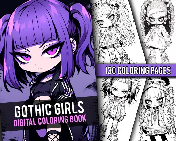 Gothic Chibi Girls Coloring Book 130 Page Cute Manga Anime Fantasy Coloring  Pages for Children & Adults, Instant Download, Printable PDF 