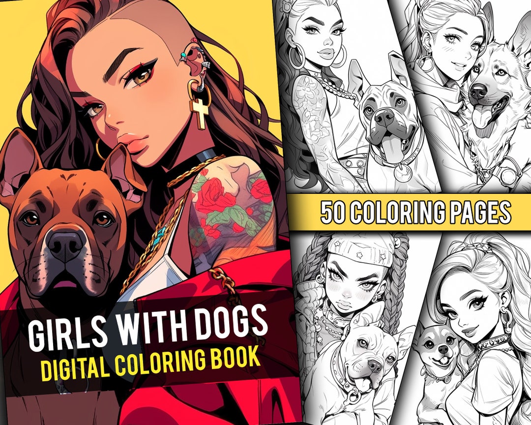 Anime Girls With Dogs Coloring Book 50 Page Manga Fantasy Anime ...