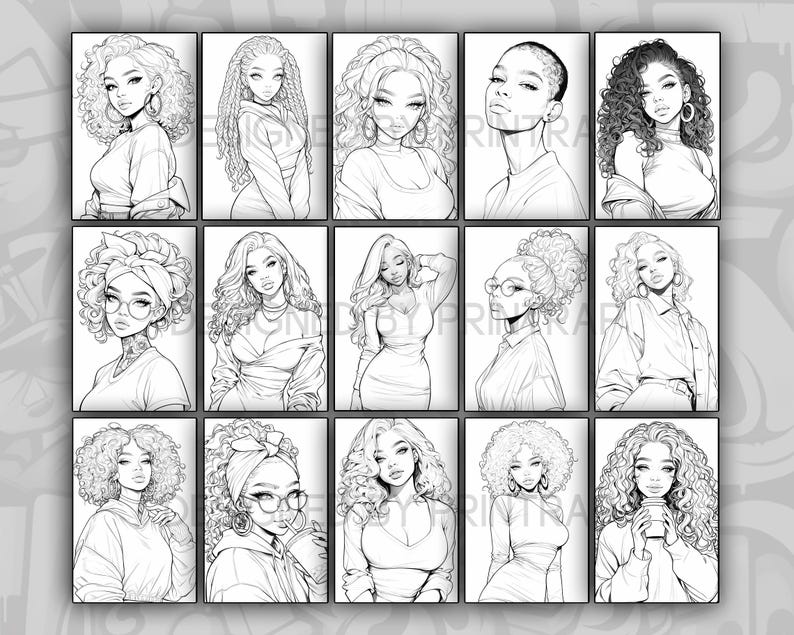 Anime Black Girls Coloring Book 90 Page Cute Manga Fantasy Anime Coloring Pages for Adults & Children, Instant Download, Printable PDF image 6