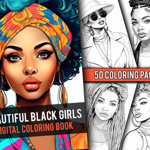 Livre de coloriage de belles femmes noires de 50 pages, pages à colorier de beauté noire pour adultes et enfants, téléchargement immédiat, PDF imprimable