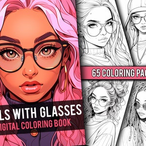 Anime Girls with Glasses Coloring Book 65 Page Manga Fantasy Coloring Pages for Children & Adults, Instant Download, Printable PDF