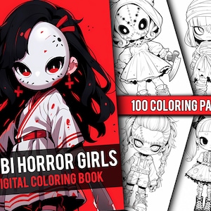 Anime Chibi Horror Girls Coloring Book 100 Page Manga Fantasy Chibi Coloring Pages for Adults, Instant Download, Printable PDF