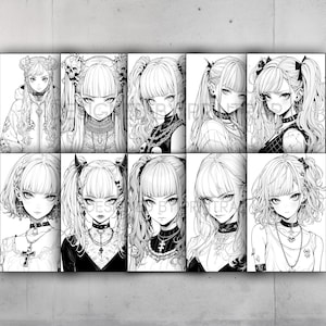 Anime Goth Girls Coloring Book 70 Page Manga Fantasy Greyscale Coloring ...