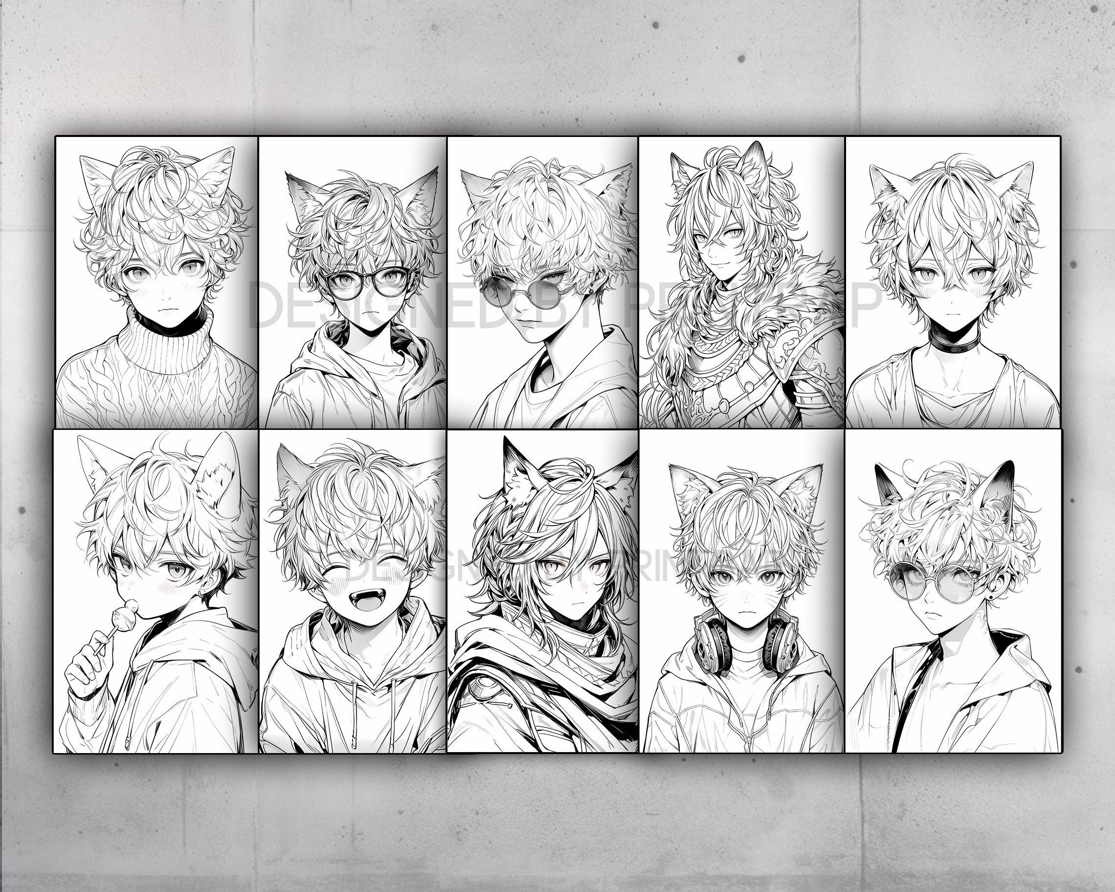 アニメネコボーイズぬりえ 70 ページ かわいいマンガ猫ファンタジーアニメぬりえページ 大人と子供向け、即時ダウンロード、印刷可能な PDF -  Etsy 日本, image size:2280x1824