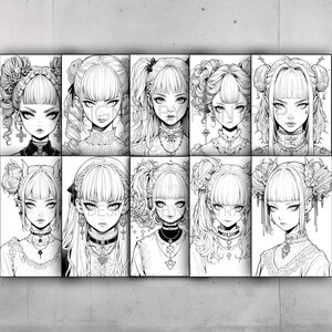 Anime Goth Girls Coloring Book 70 Page Manga Fantasy Greyscale Coloring ...