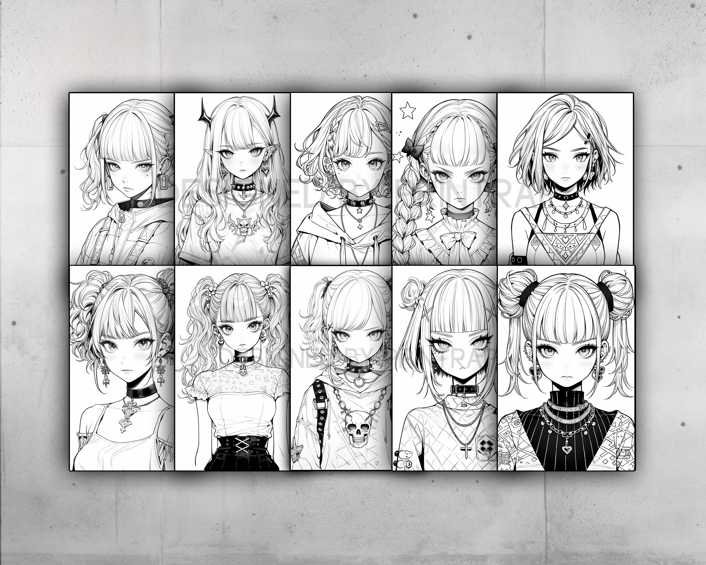 Anime Goth Girls Coloring Book 70 Page Manga Fantasy Greyscale Coloring ...