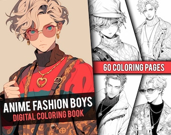 Anime Fashion Boys Coloring Book 60 Page Manga Fantasy Coloring Pages for Children & Adults, Instant Download, Printable PDF