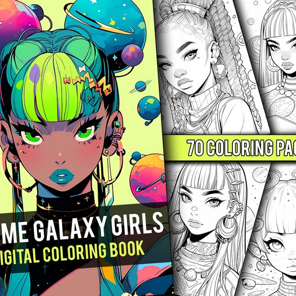 Anime Galaxy Mädchen Malbuch 70 Seite Manga Fantasy Malseiten für Kinder & Erwachsene, sofortiger Download, druckbare PDF-Datei