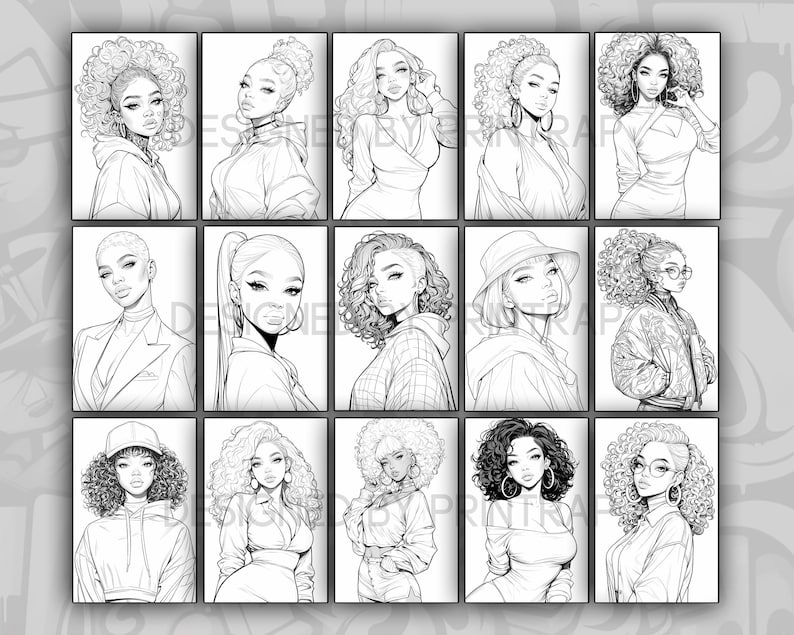 Anime Black Girls Coloring Book 90 Page Cute Manga Fantasy Anime Coloring Pages for Adults & Children, Instant Download, Printable PDF image 7