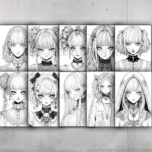 Anime Goth Girls Coloring Book 70 Page Manga Fantasy Greyscale Coloring ...
