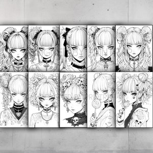 Anime Goth Girls Coloring Book 70 Page Manga Fantasy Greyscale Coloring ...