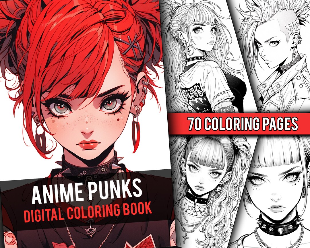Anime Punk Girls Coloring Book 70 Page Fantasy Manga Greyscale Coloring