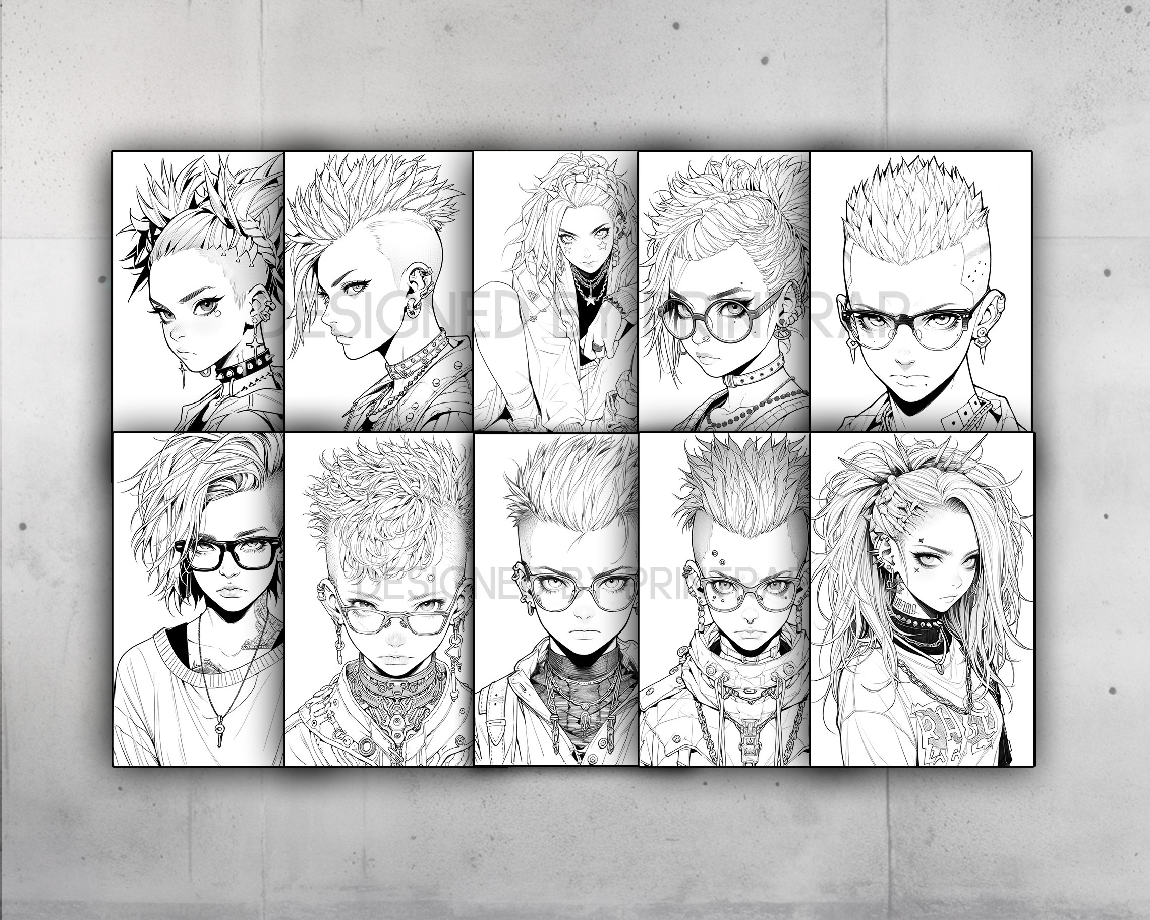 Anime Punk Girls Coloring Book 70 Page Fantasy Manga Greyscale - Etsy