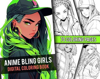 Anime Bling Girls Libro para colorear 70 páginas Manga Fantasía Anime Páginas para colorear para adultos y niños, Descarga instantánea, PDF imprimible