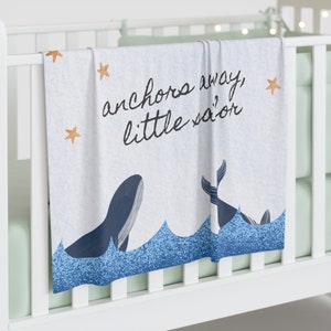 Ocean Whale Baby Swaddle Blanket | 30"x 40" | Personalized Cozy Comfort Blanket | Baby Whale Ocean Night Nautical Anchor Sailor Shower Gift