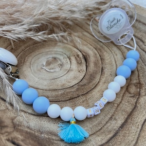 Personalized pacifier clip for baby girl in Cinderella colors with pompom