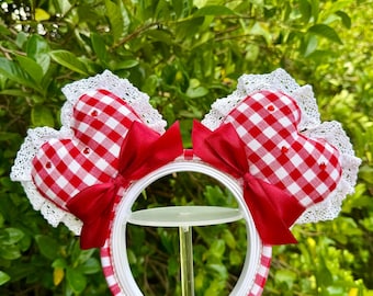 Red Sweethearts Minnie Mouse Ears | Ruffle Lace Disney Headband | Cute Hearts  | Light Up Ears