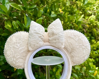Beige Lace Disney Ears – Elegant Disney Ears | Light up Disney Ears