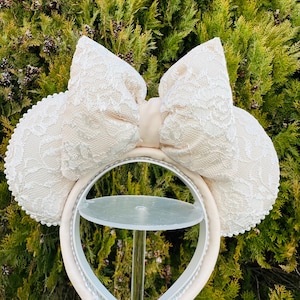 Beige Lace Disney Ears – Elegant Disney Ears | Light up Disney Ears